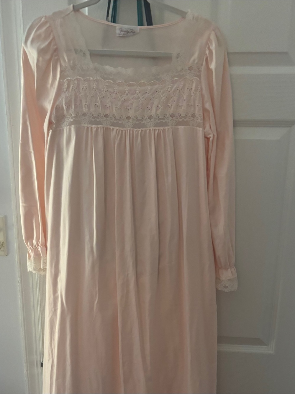 Vanity Fair Pale Pink Long-Sleeve Lace Yoke Nightgown